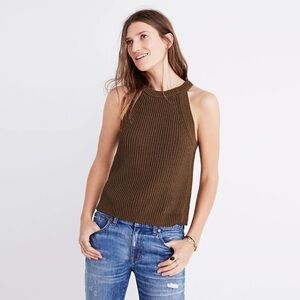 Madewell Women's Crewneck Sleeveless Valley Knit Sweater Top Dark Olive XXS